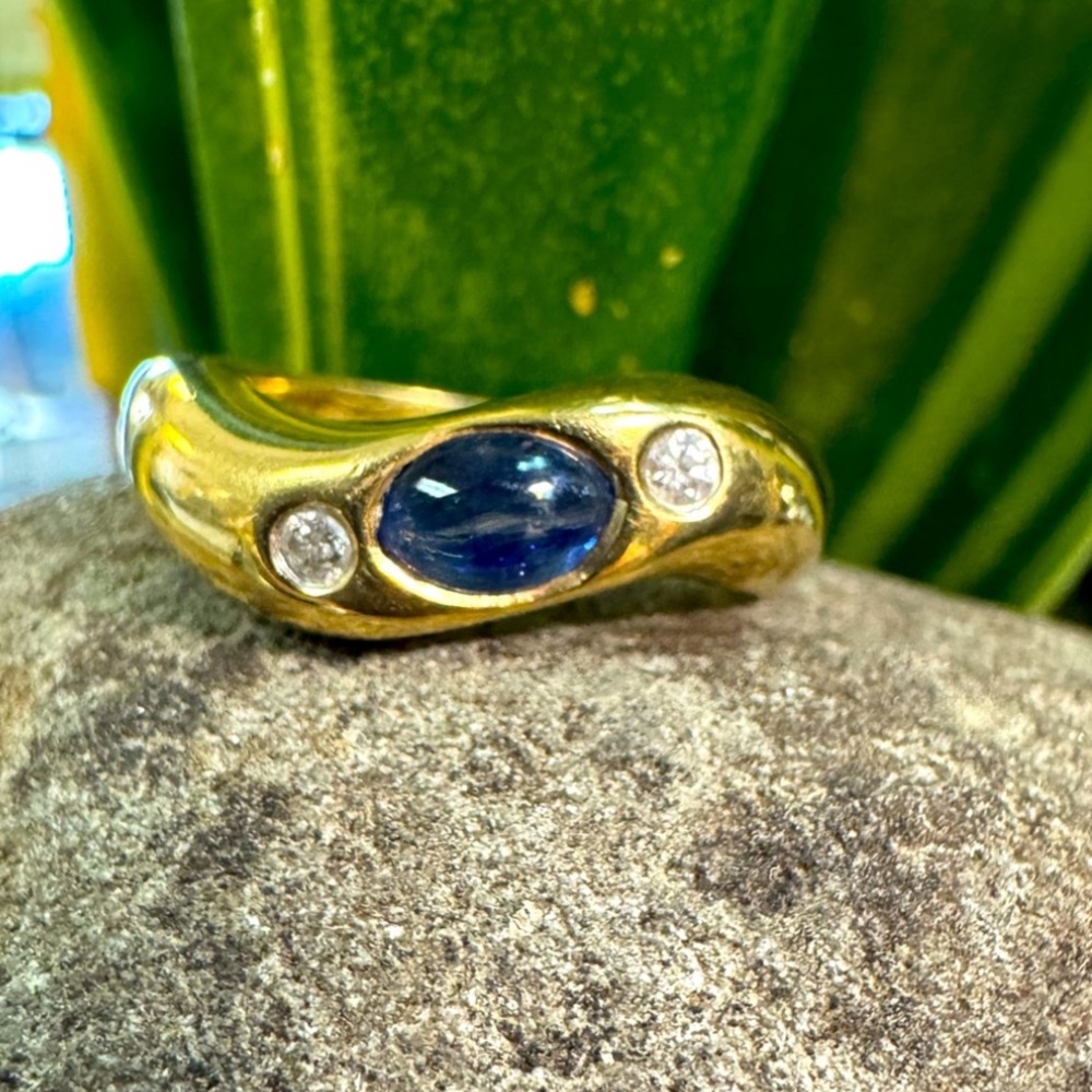 18k Gypsy set French Sapphire and Diamond Ring - Picture 7 of 8